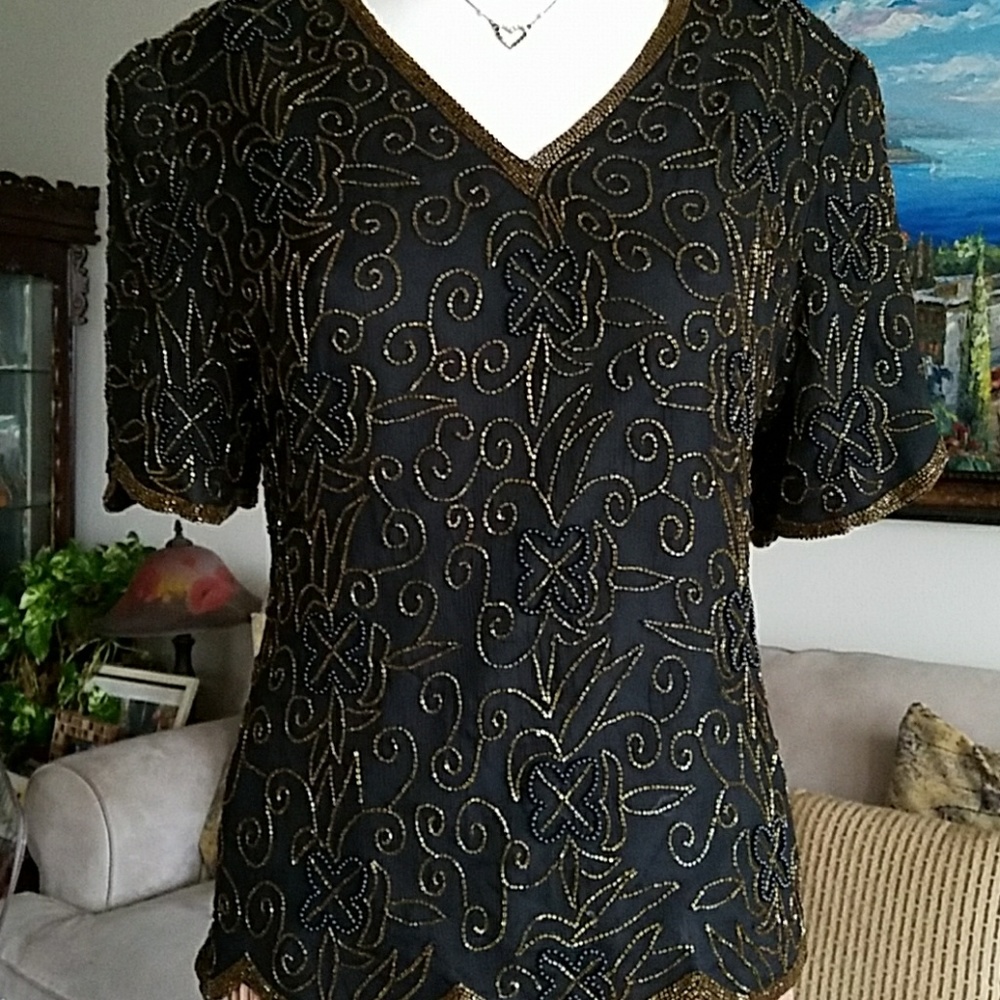 VINTAGE BEADED DENISE ELLE TOP